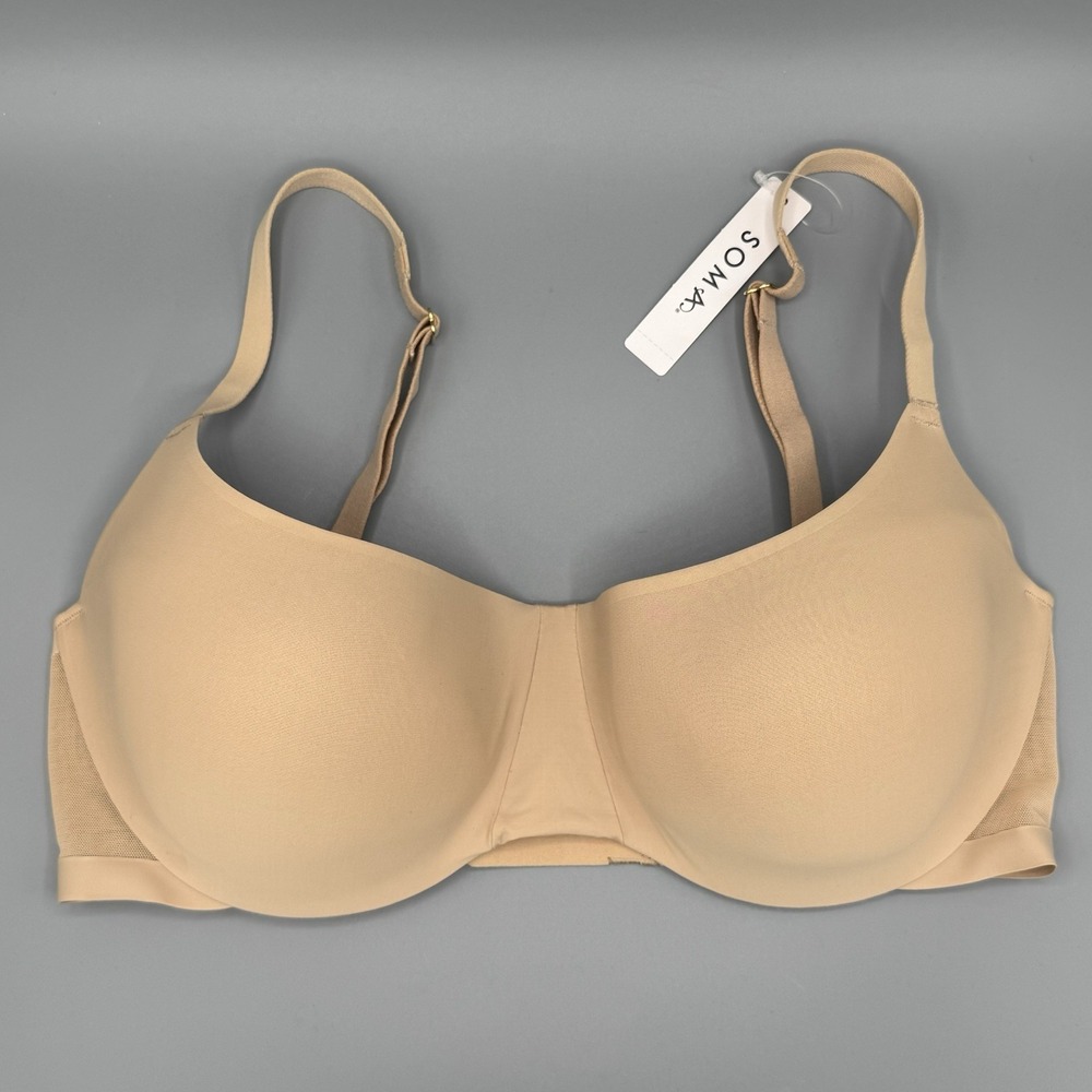 Soma Lightly Lined Scoop Balconette Bra 34DD Tan Underwire New